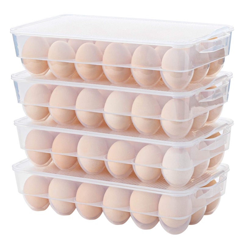 ZHENFAN Clear Plastic Egg Holder for Refrigerator, Stackable Egg Storage Trays With Lid & Handles, Plastic Egg Box Carrier 4 Pack, BPA-Free Egg Storage Container for 18 Eggs - Image 1